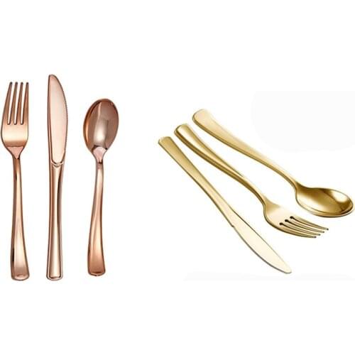 New 75 Pcs Plastic Disposable Cutlery Dessert Knives Forks Ice Cream Spoon Western Wedding Birthday Party Silverware Set