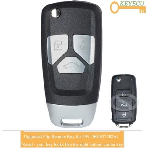 KEYECU Upgraded Flip Remote Key for Volkswagen Tiguan Sharan Golf 6 EOS Up Camper Scirocco, Fob 434MHz - ID48 Chip - 5K0837202AJ