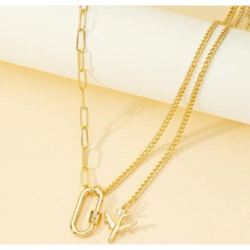 Ins Gold Chain Double Plane Airplane Travel Geometric Choker Pendant Necklaces Trendy Korean Fashion Chic Women Party Jewelry
