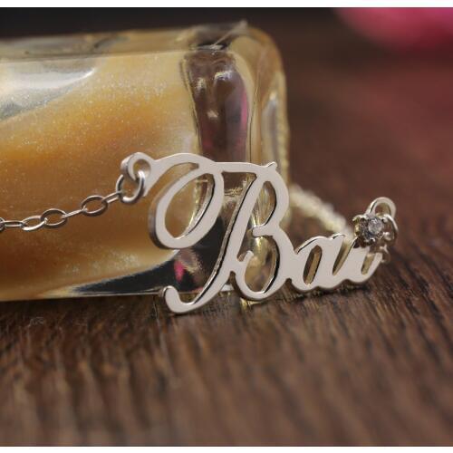 CZ Zircon Nameplate Personalized Necklace Custom Name Solid Silver Necklace Wholesale Any words can done