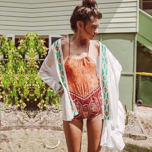 Beach Cover up Cotton Bathing Suit Cover ups Beach Dress Tunic For Beach Saida de Praia 2021 Embroidery Swimwear #Q409