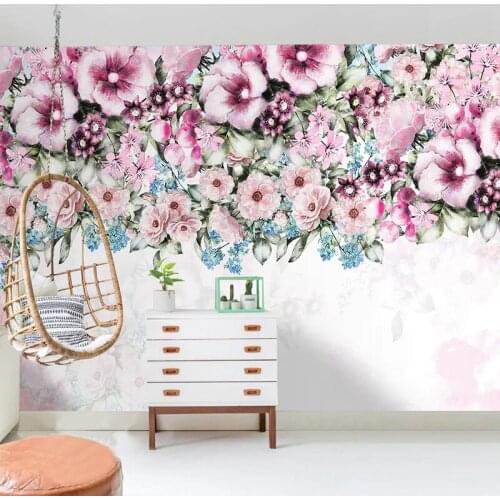 Custom Self-Adhesive Waterproof Wallpaper 3D Pastoral Pink Flowers Murals Living Room Bedroom Home Decor Wall Sticker Wallpapers
