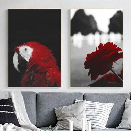 Nature Red Parrot Mountain Rose Landscape Wall Art Canvas Painting Nordic Posters And Prints Wall Pictures For Living Room Decor