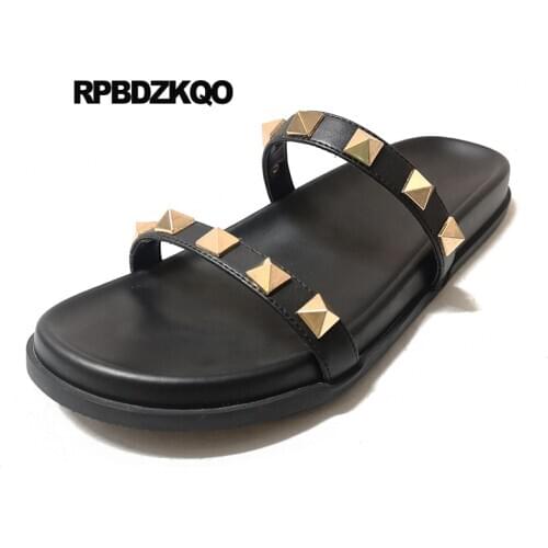 Stud Shoes Female Sandals Rivet Summer Wide Fit Flat Designer Fashion Black Slides Women Slip On Burgundy Slippers Strap
