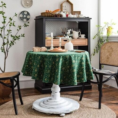 Christmas Decoration Table Cloth for Round Linen Table Cloth with Embroidery Kitchen Ornaments Household Items for Home Fabric