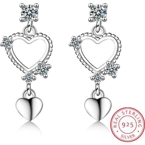 100% 925 Sterling Silver Women Earrings Love Heart Stud Earrings Hollow Heart Stud Earrings Gift For Girls Kids Lady Jewelry