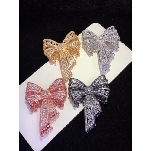 Cubic Zircon Micro pave bowknot connector 50x55mm golden plated DIY Jewelry Findings