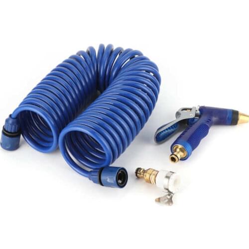 10m/32.8ft Coiled Hose + Trigger Nozzle + Adapter for Boat Ship Deck Washing Cleaning Hose Tool
