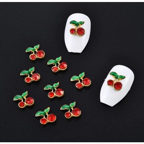 20pcs/lot Red/Pink Cherry Blossom Nail Art Decorations Resin Sweet Rhinestones Accessories Alloy 3D Jewelry Nail Art Charms KA-5