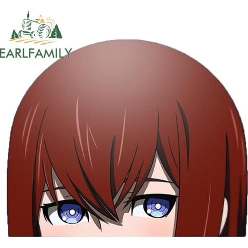EARLFAMILY 13cm x 10.8cm For Kurisu Makise Peeker Car Styling Stickers Waterproof Decal Personality Sticker For JDM SUV RV