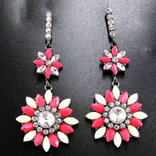 YaYi Jewelry Fashion Multi Flower Glass Crystal Rhinestone Dangle Women Ancient Gold Color Wear Ear Band Long Tassel Earrings