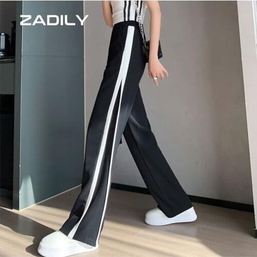 ZADILY Y2K Korea Style High Waist Loose Women Long Straight Sweatpants Ladies Stripe Pants 2021 Summer Fashion Female Trousers