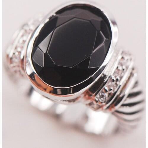 Black Onyx White Crystal Zircon925 Sterling Silver Woman Ring Size 6 7 8 9 10 F627 Fashion