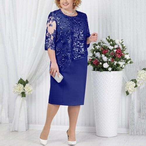 2021 Plus Size Women Summer Dress Womens Cocktail Evening Party Dresses Lace Short Sleeve Elegant Midi Dress For Women Big Size