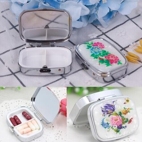 1PCS Square / Round Medicine Organizer Portable Pill Box Makeup Storage Container Folding Pill Case Metal Pill Cutte