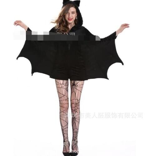 1pcs/lot Women Halloween Costumes Black Vampire Bat Costume Plays female bat shape Costume Dress