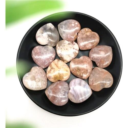 1pc Natural Cherry Blossom Agate Heart Shaped Crystal Gemstone Healing Natural Stones and Minerals
