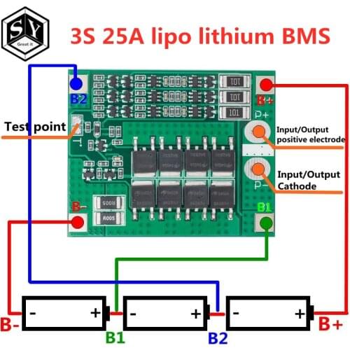1PCS Great IT 3S 25A lipo lithium Polymer BMS/PCM/PCB battery protection board for 3 Packs 18650 Li-ion Battery Cell