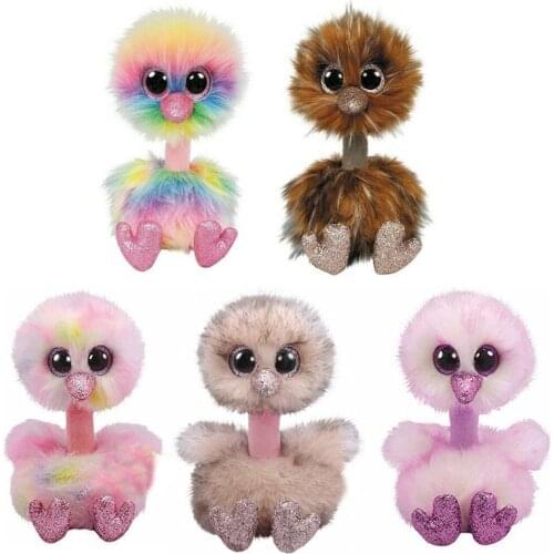 15CM Ty Beanie Boos Big Eyes Stuffed Plush Toy Multicolor Henna Cute Ostrich Toy Doll Ornaments Children Birthday Christmas Gift