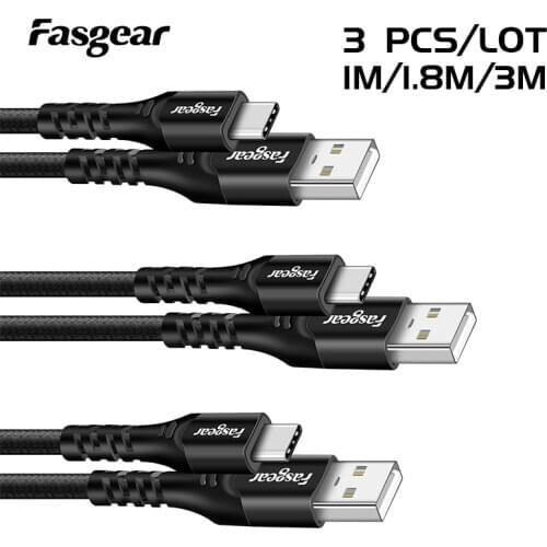 3pcs 3A USB Type C Cable Fast Charging Mobile Phone Android Charger 1M/1.8M/3M Type-C Data Cord For Huawei P40 Samsung Xiaomi
