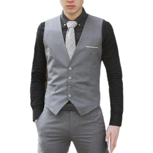 50%HOT Business Men 4 Buttons V-Neck Sleeveless Waistcoat SlimS1 FitS1 Working Wedding Vest