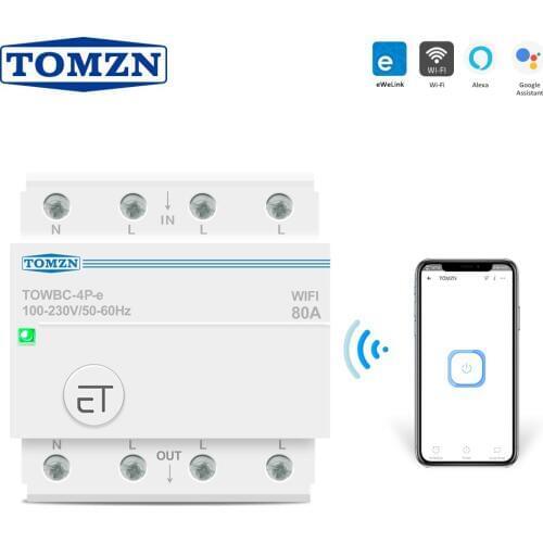 3 phase 80A Din Rail WIFI Circuit Breaker Smart Switch Remote Control by Ewelink APP for Smart Home TOMZN mcb timer