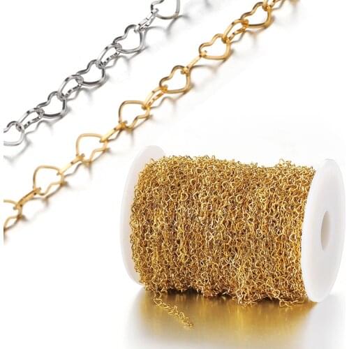 1Meter 4mm Stainless Steel Love Heart Metal Chains for Jewelry Making DIY Bracelet Gold Necklace Chains Findings No Fade