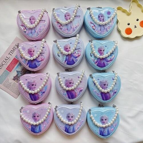 Disney cartoon princess Aisha Kids backpack heart-shaped pearl chain hand bag girl one-shoulder messenger bag coin purse gift