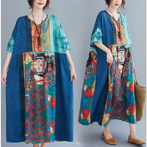 Plus Size Elegant Summer Elegant Beach Dress Oversized Korean Casual Vintage Sexy Print Loose Female Long Dresses Clothes