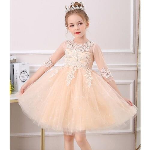 Elegant Girls Dress Evening Wedding Party Frock Flower Princess Summer Children Tutu Mesh Sleeve Bridesmaid Dress