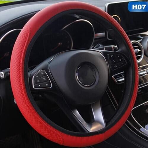 Leather Car Steering Wheel Cover Solid Color Auto Steering- wheel Case Auto Car Anti-Slip Embossing Steering Wheel Protector