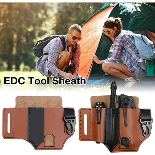 Leather Sheath For Multitool Sheath EDC Pocket Organizer With Key Holder For Belt And Flashlight Camping Outdoor Tool