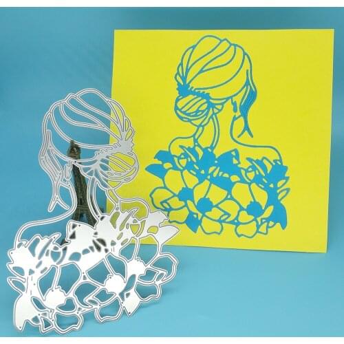 Beautiful woman, lady, girl back view flower metal cutter mold scrapbook photo album greeting card decoration DIY handmade art