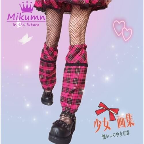 Japanese Harajuku Girls Cute Lace Plaid Leg Warmer Socks Gothic Lolita Sweet Knee High Leg Cover Chic Streetwear