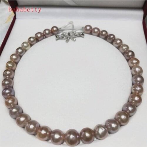 NEW Natural 11-14mm purple Baroque Edison Freshwater Cultured Nuclear Pearl Beautiful necklace Bowknot is clasp 18"