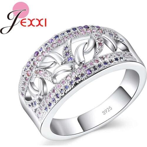 New Stylish Women Wide Hollow Ring AAA+ Clear Cubic Zircon Jewelry 925 Sterling Silver Wedding Engagement Jewelry Gift Hot Sale