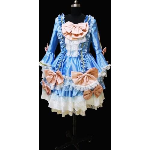 New blue Vintage costumes 18th Duchess Retro medieval Renaissance Reenactment Theatre Civil war Victorian dress D-313
