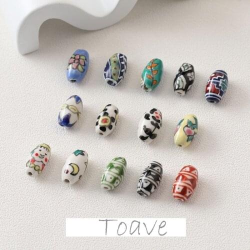 Olive-shaped oval retro hand-painted ceramic beads diy beaded hand-made materials necklace earrings material accessories