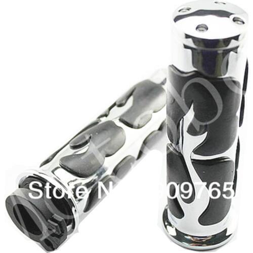 Pair Chrome Rubber Flame 1" Handlebar Hand Grips For Sportster 1200 883 Dyna Softail