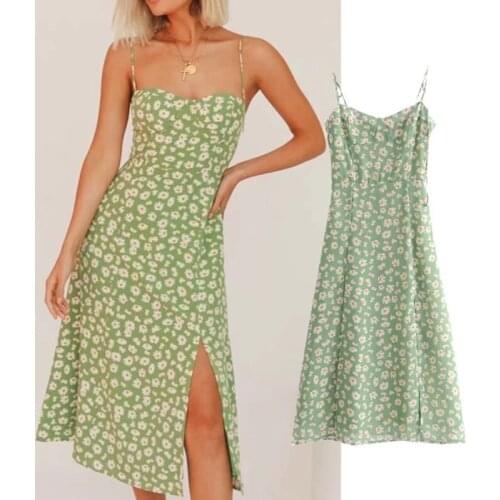 Bohemia style Beach leisure vacation midi dress women 2020 summer elegant boho Basic loose sling dress ladies streetwear