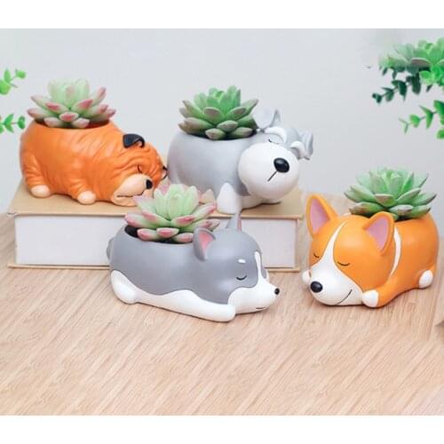 Nordic Creative Cartoon Pet Dog Resin Crafts Desktop Home Decoration Furnishings Flower Pots Succulents Potted Ornaments