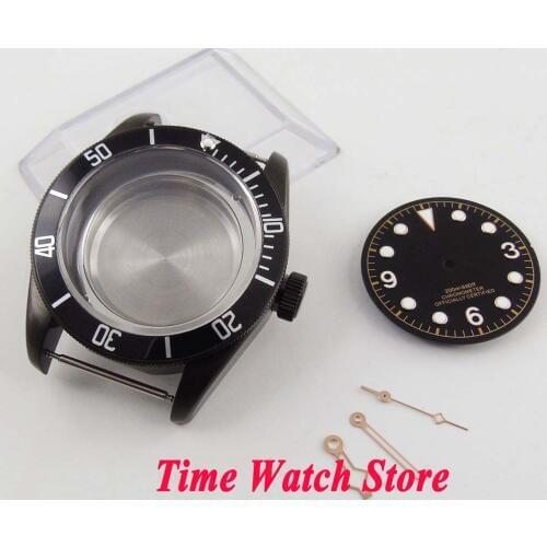 Fit ETA 2836 MIYOTA 82 series movement 41mm black bezel sapphire glass Black PVD watch case +dial+hands C122
