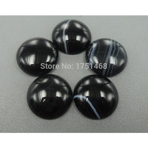 Charms Polished Cabochon Black Stone Striped Smooth Flat Coin Onyx Beads Cabochon 10pcs/lot More Size for Choice