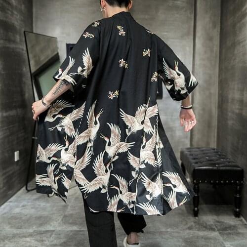 Plus Size Yukata Haori Men Japanese Long Kimono Cardigan Samurai Costume Clothing Nightwear Jacket Robe Kimono Yukata Haori