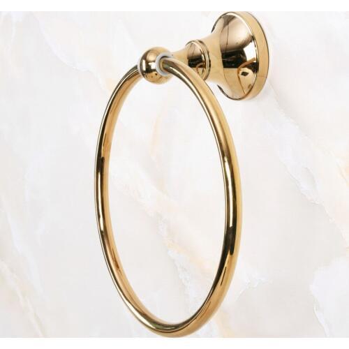 Luxury Gold Color Brass Bathroom Wall Mounted Towel Ring Holder Bathroom Accessories Bath Hardware Bathroom Fitting mba883