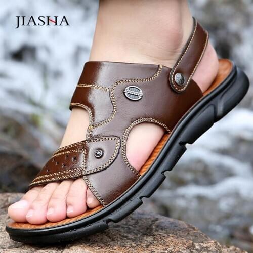 Summer casual shoes men sandals 2021 genuine leather comfortable beach sandals men shoes basic man slippers zapatos de hombre