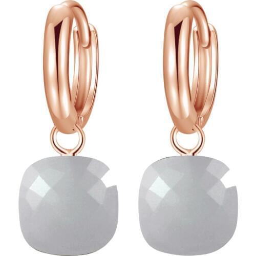 MetJakt Bohemia Style Natural Gray Agate Earrings Solid 925 Sterling Silver and Rose Gold Color Earring for Women Fine Jewelry