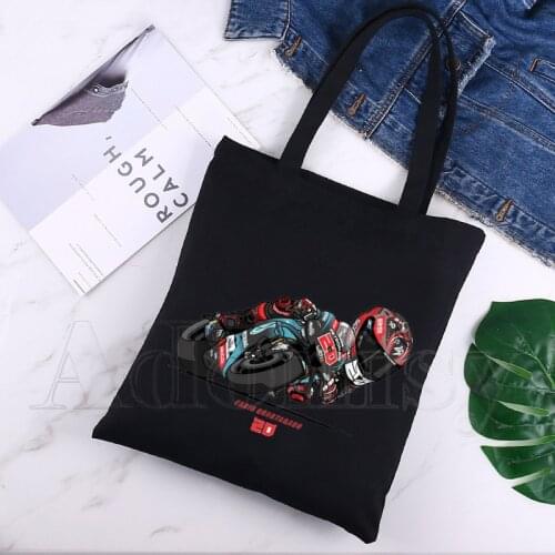 Fabio Quartararo Ladies Handbags Cloth Canvas Tote Bag Shopping Travel Women Eco Reusable Shoulder Shopper Bolsas De Tela Black
