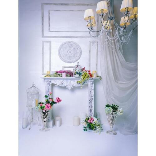 TR White Wall Floor Curtain Pendant Lamp Indoor Wedding Photography Studio Backdrops Candle Flowers Decor Photo Backgrounds Prop