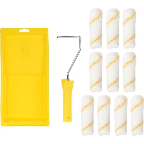 Uxcell 10Pcs Acrylic Fiber Paint Roller Brush 4" for Wall Painting w 1xHandle and Tray to paint trim door edging plaster